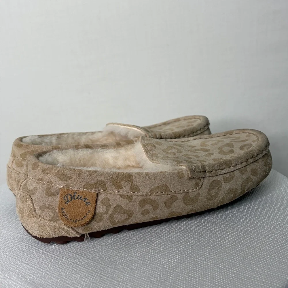 Deluxe Dearfoams Kids Size 1 EU 32 Leopard Print Moccasin Slippers(A327)✨